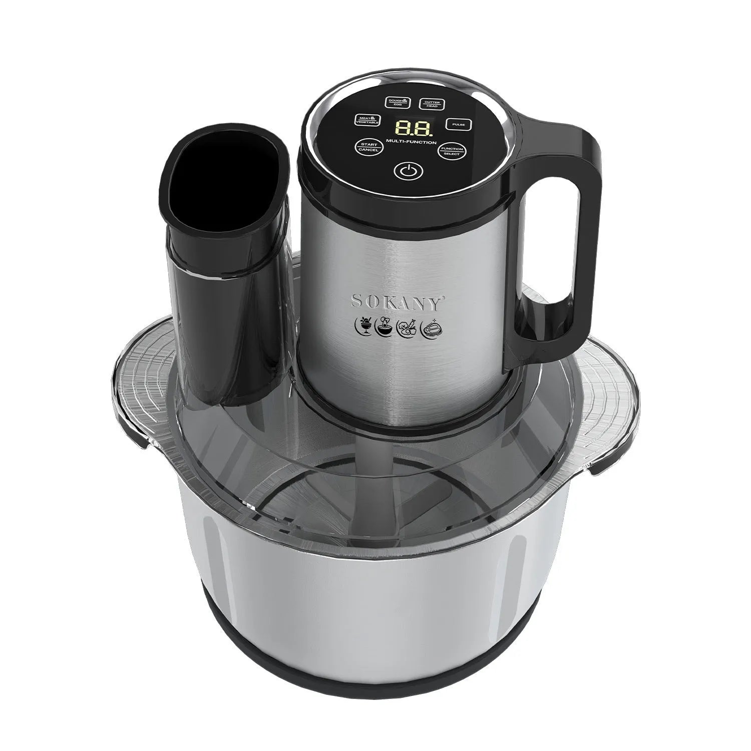 Stainless steel meat grinder and vegetable cutting mixer with control panel, 06036 colour option.