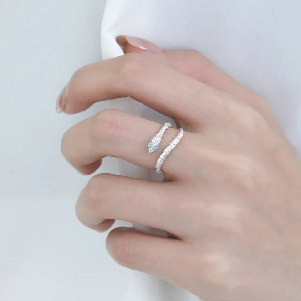 Adjustable sterling silver snake ring with platinum colour finish for women