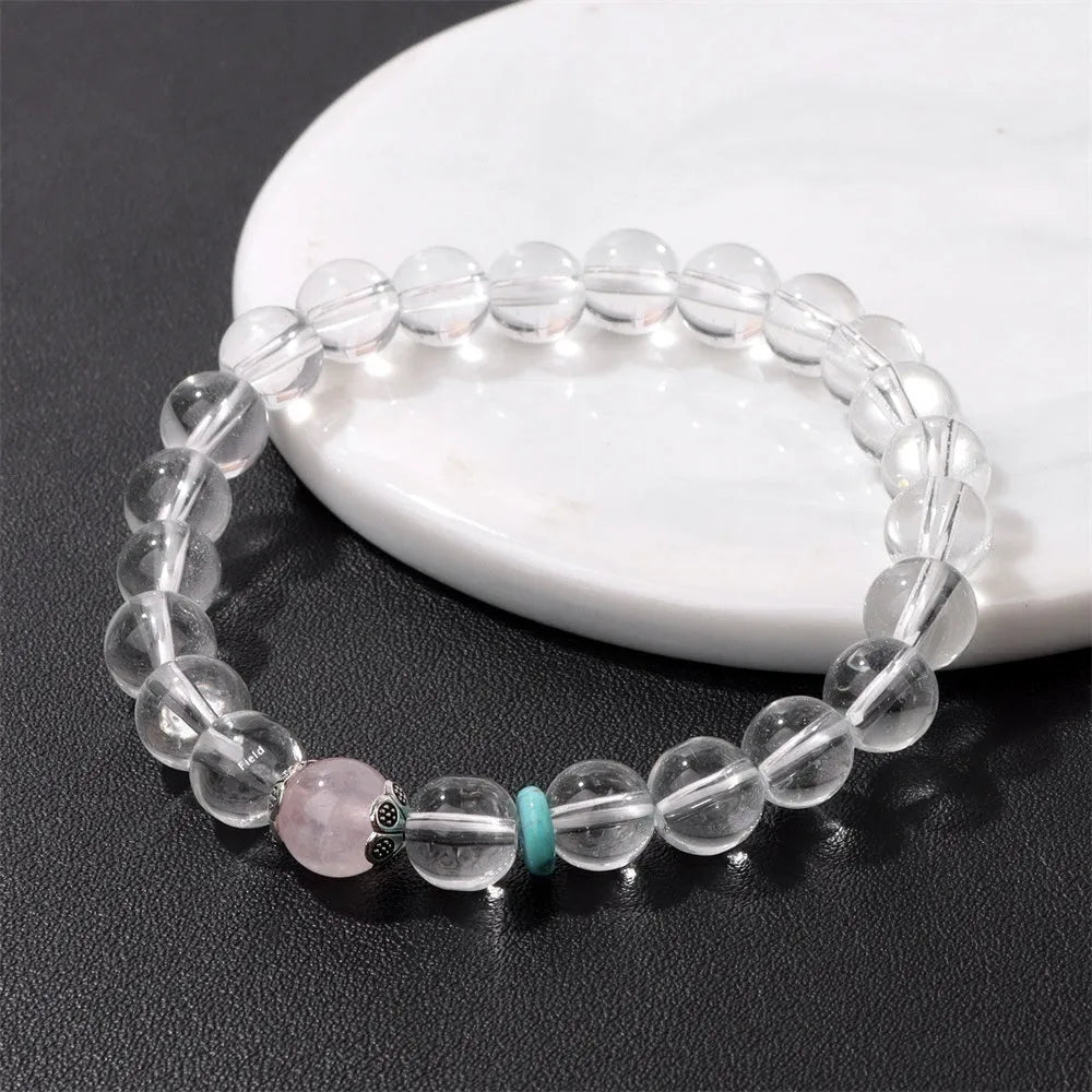 Handmade natural white crystal bracelet with strawberry beads in gift box
