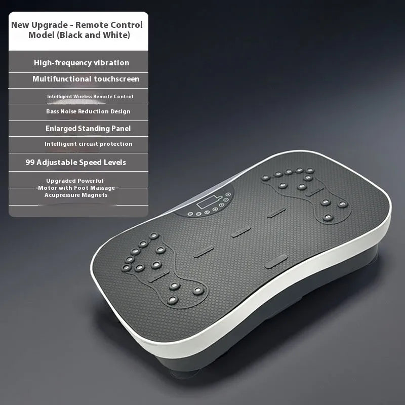 Black or pink intelligent remote control power plate for home fitness with Bluetooth and high frequency vibration.