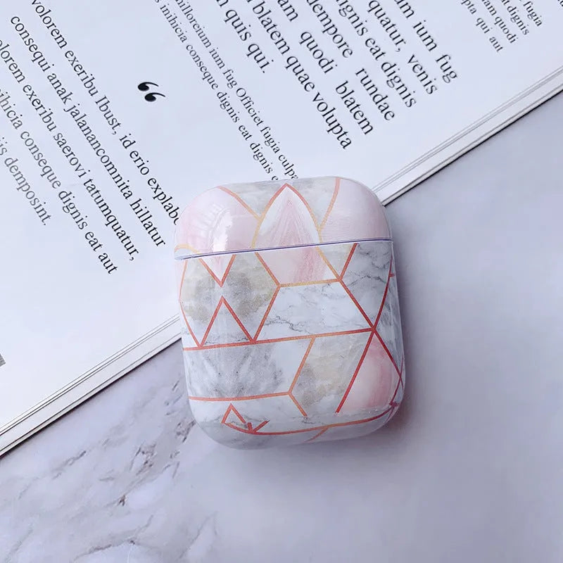 Hard white marble PC protective case for Apple AirPods 1 and AirPods 2 wireless earphones