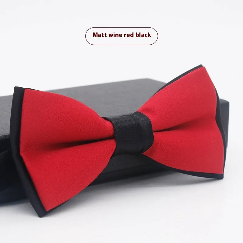 Men's solid colour flat head polyester bow tie on white background