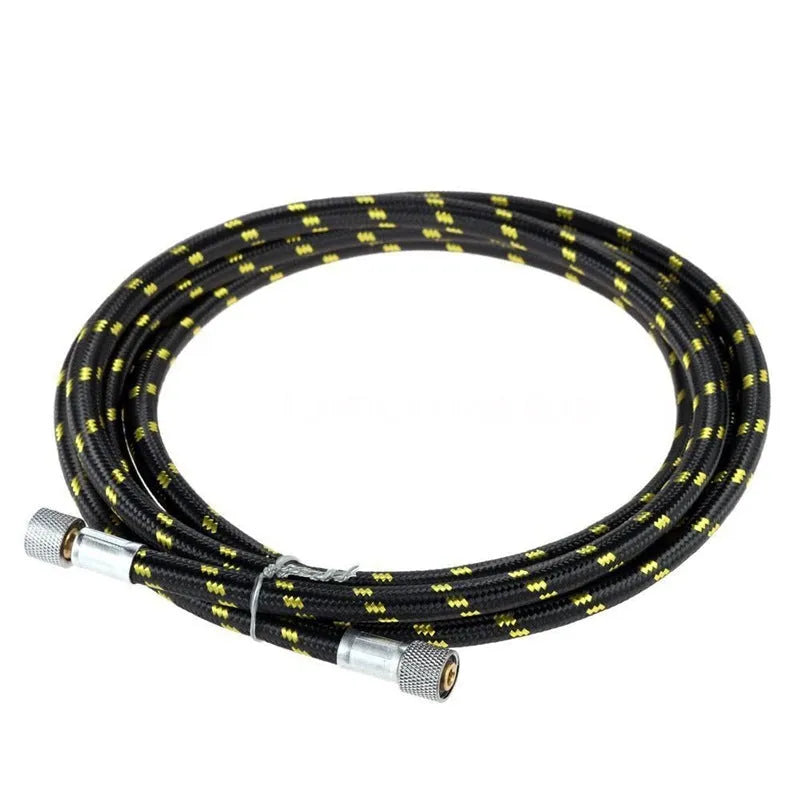 Black braided nylon airbrush hose, 1.8m length, 1/8 inch diameter, for connecting airbrush to compressor.