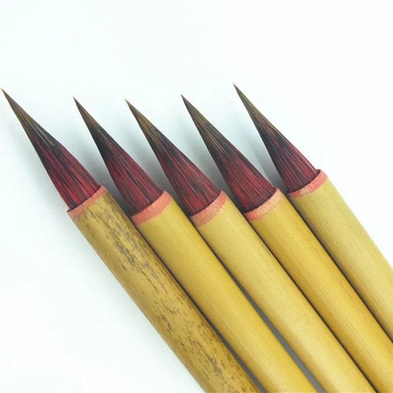 Small red hair Chinese writing brush with 23cm bamboo handle and traditional brush tip