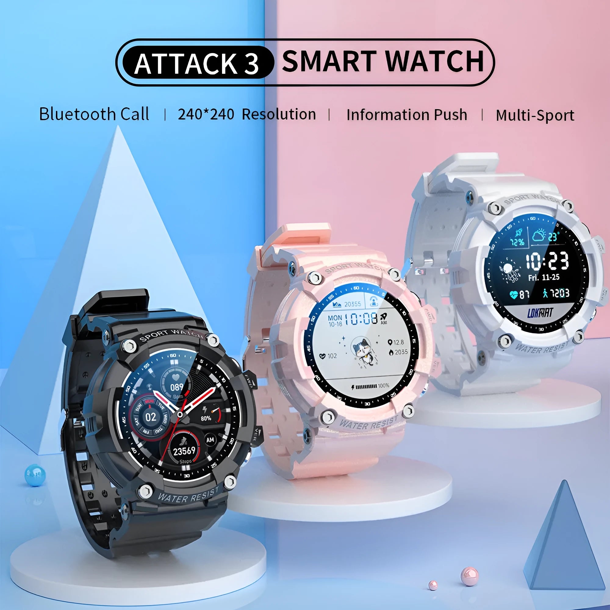 ATTACK 3 IP67 waterproof smart sports watch with colour screen on wrist
