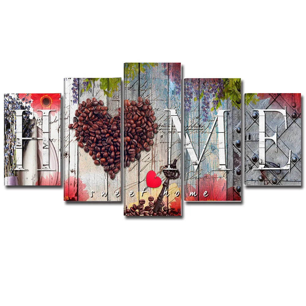 Red Home Sweet Home oil painting decoration board set in no frame style, five boards in Size S or Size M