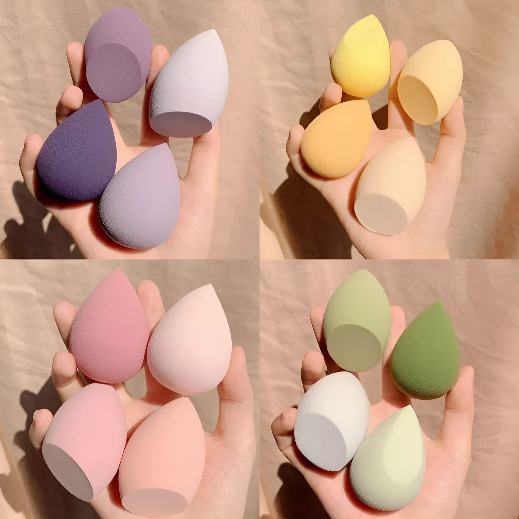 Makeup egg box with four synthetic sponge beauty eggs in different colours