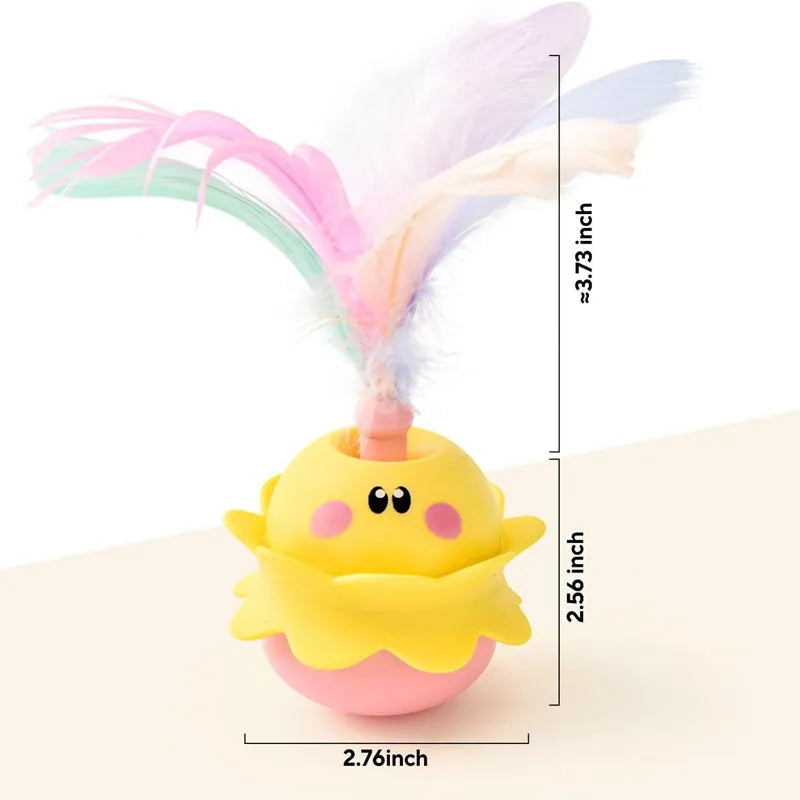 Pink interactive automatic cat feather toy with rotating LED lights and detachable feathers