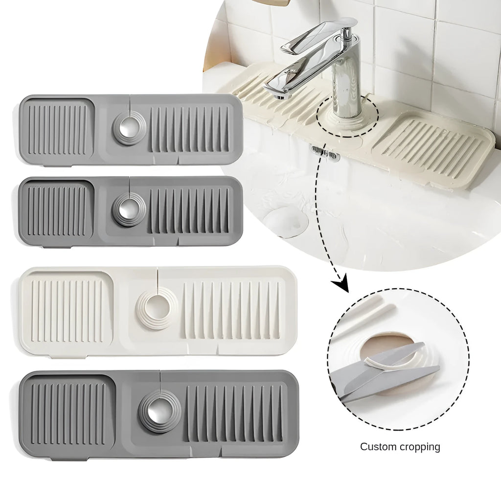 Silicone faucet splash guard pad with sloped drainage design in various colours