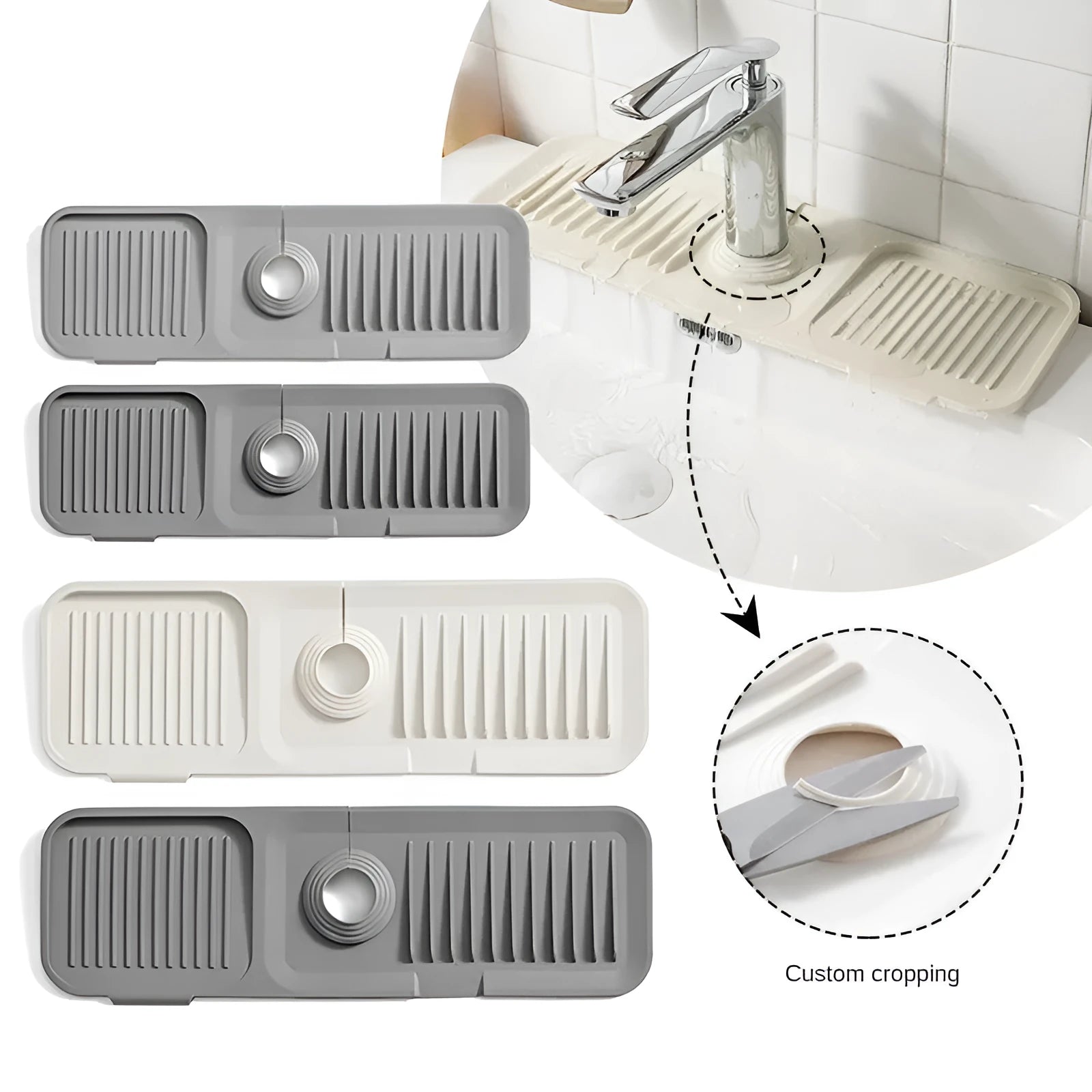 Silicone faucet splash guard pad with sloped drainage design in various colours