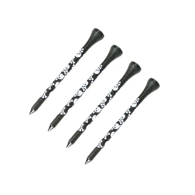 Black bamboo golf dowel pins with skull print in 70mm and 83mm lengths
