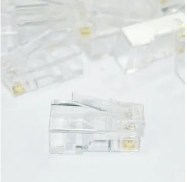 White unshielded RJ45 network connector with gold-plated three-fork contacts and all-copper insert