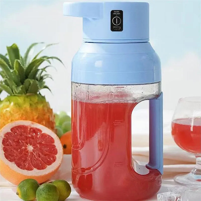 Portable electric juicer blender with 1500ml capacity in emerald green colour, showing USB charging port and double handles.