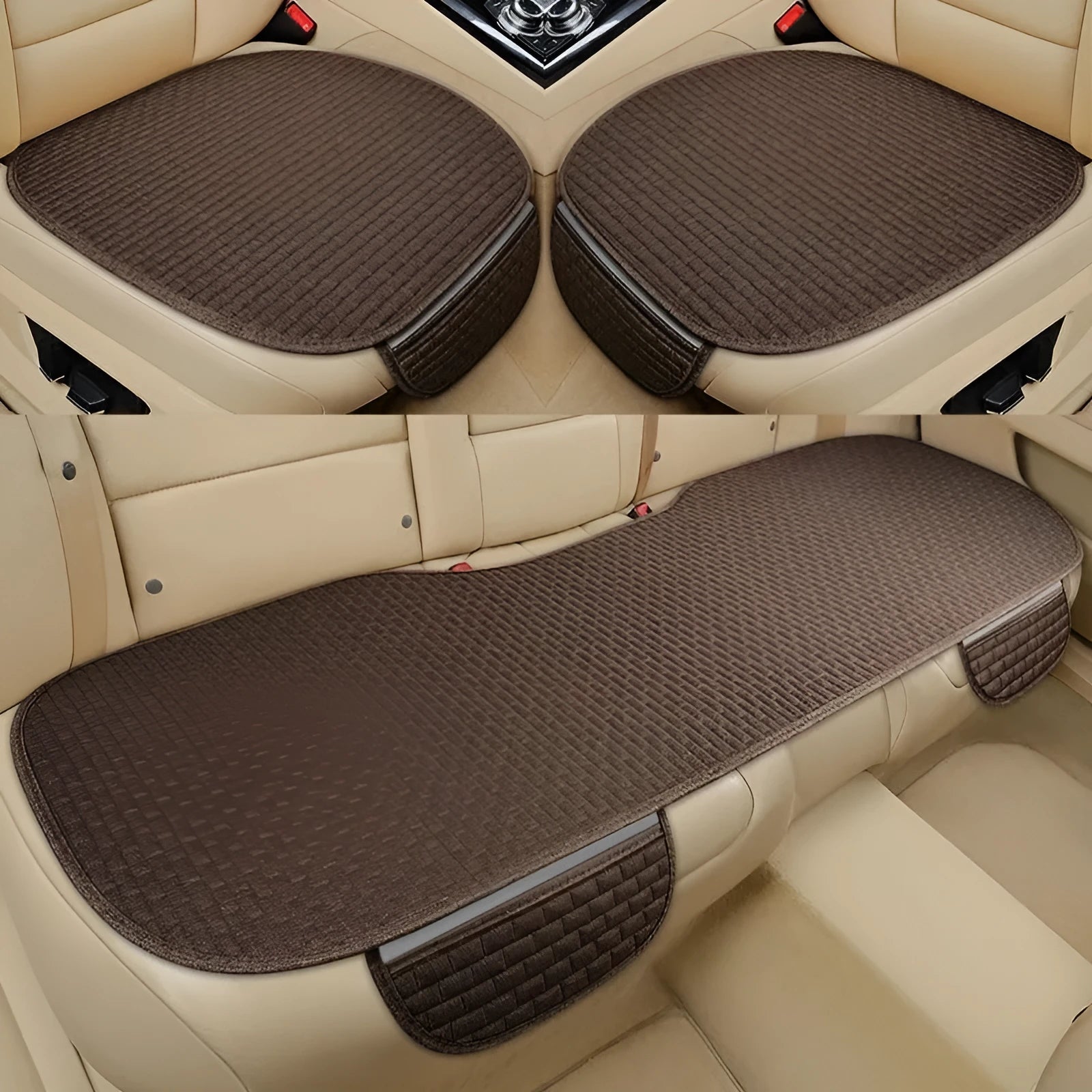 Linen plaid car cushion set with hemming edge in choice of three colours for four seasons universal use