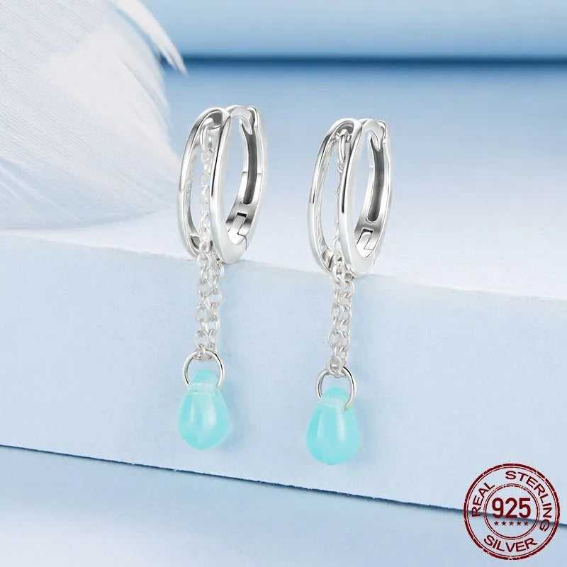 S925 sterling silver double-layer water drop ear clip with glaze finish and polished surface, colour BSE1199, pair