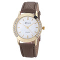 Bilateral diamond ladies casual belt watch with round face and leather strap in black