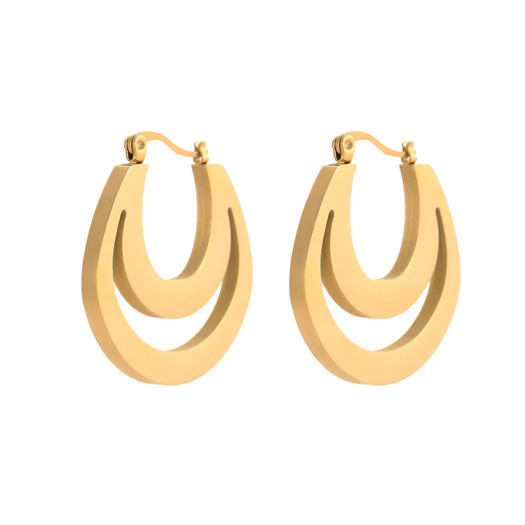 Geometric French earrings with round ring design in gold or steel metallic finish