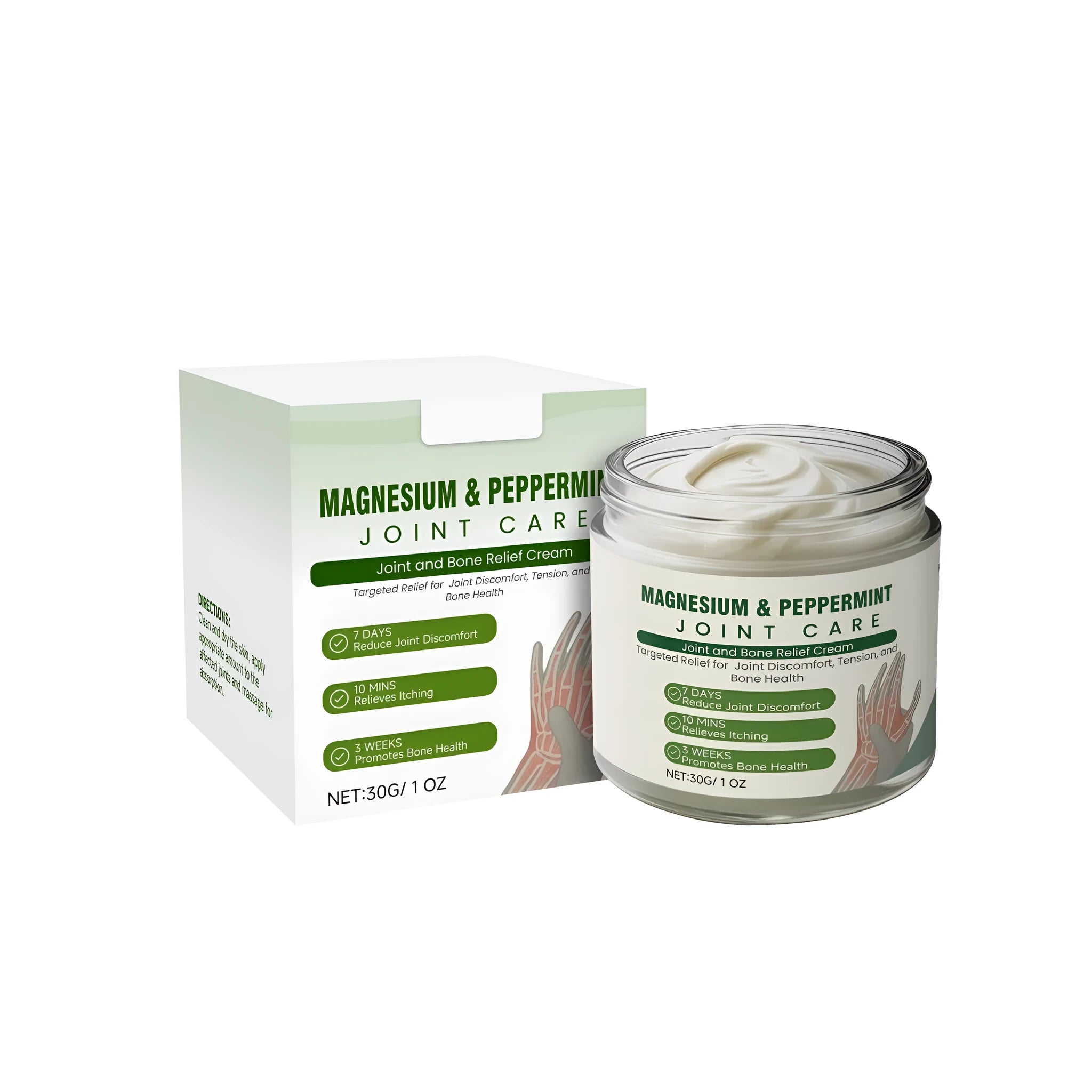 30g tube of joint and bone relief cream with botanical ingredients including mint, arnica and turmeric