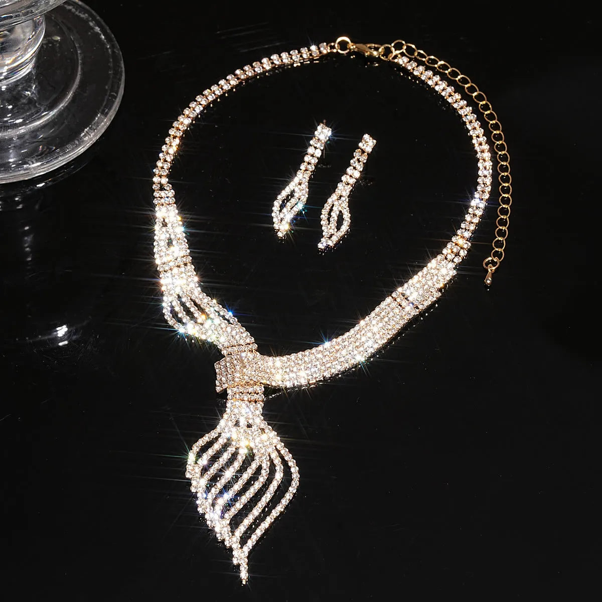 Alloy clavicle chain earrings and necklace 2-piece set gold colour women's jewellery