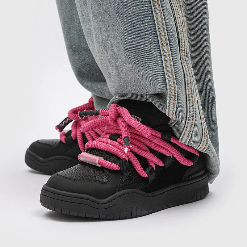 Unisex casual lace-up shoes with thick rubber sole in various colours including denim blue and milky white