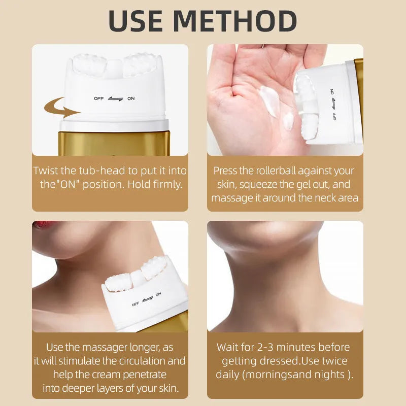 Neck moisturising cream with a roller applicator for dry skin.