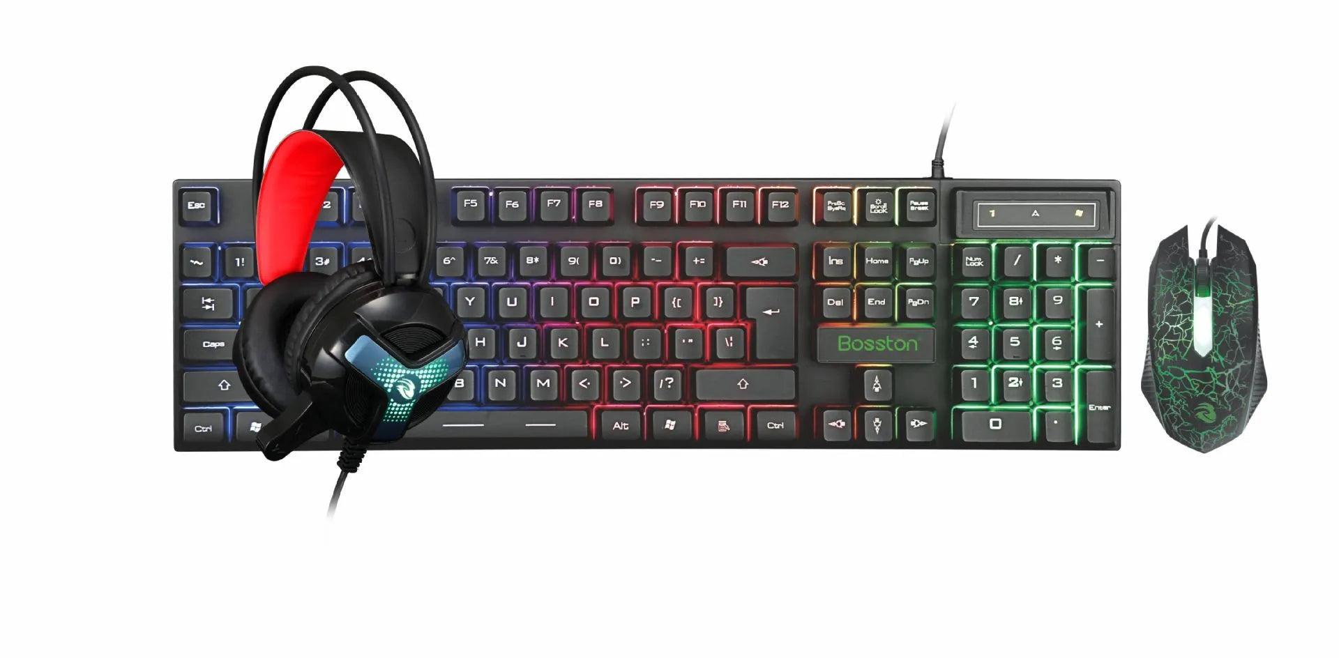 Thunder Wolf T800 wired gaming keyboard and mouse bundle with headset and extended mouse pad