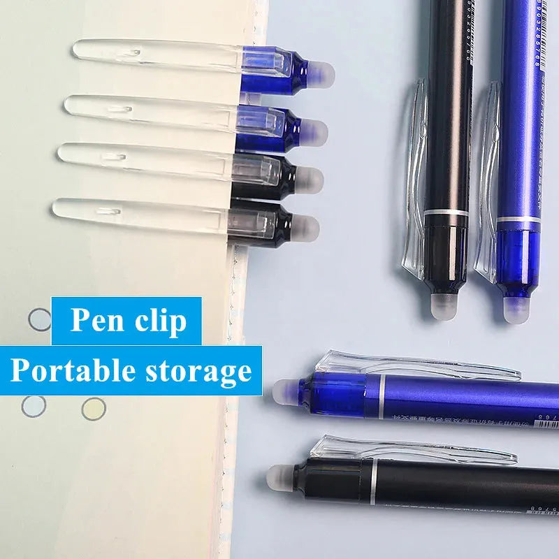 Hot erasable push gel pen with 0.5mm tip, plastic shell, blue or black refill option