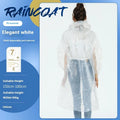 Disposable long full-body raincoat on a portable card, shown in purple, with adult and children size options.