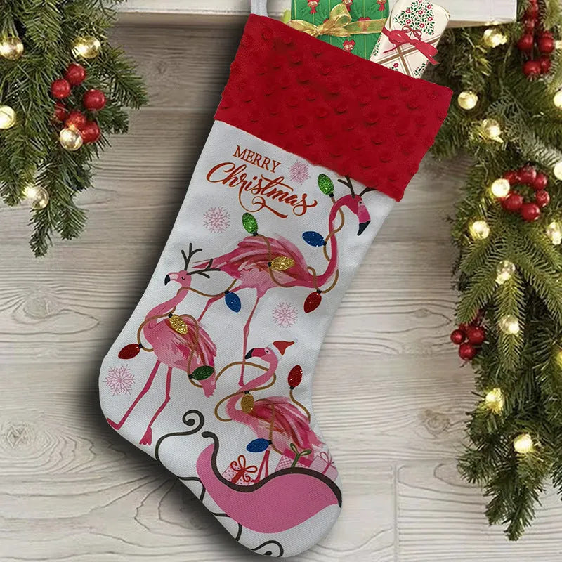 American style cloth Christmas stocking decoration measuring 46 by 28 centimetres