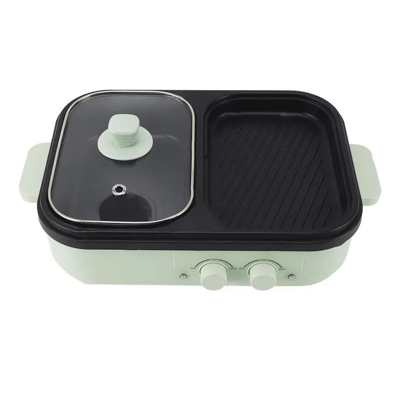 White and green dual-function electric cauldron frying oven with mechanical controls and 1300W power rating