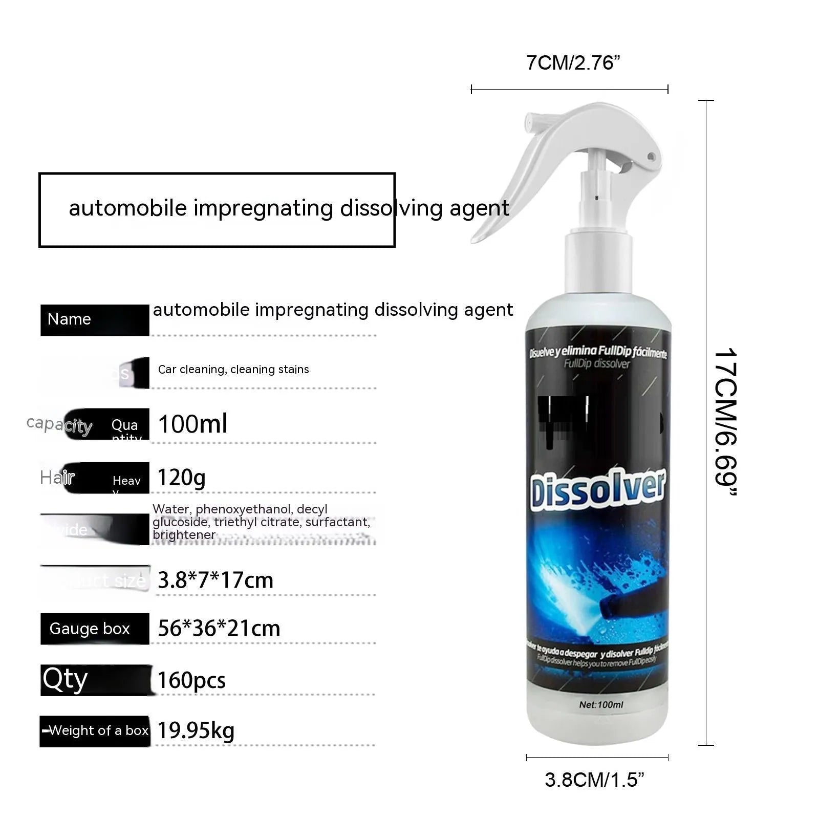 100ml bottle of car foam cleaning agent for interior seat stain removal