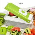 Green 12-piece manual food chopper set with stainless steel blades and ABS plastic body
