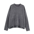 Women's grey ribbed knit cardigan sweater with stripe pattern, contrast colour and long sleeves, 50cm length