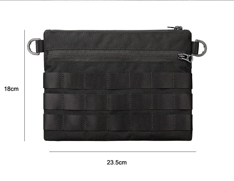 Black Oxford cloth portable outdoor tactical pouch measuring 18cm by 3.5cm