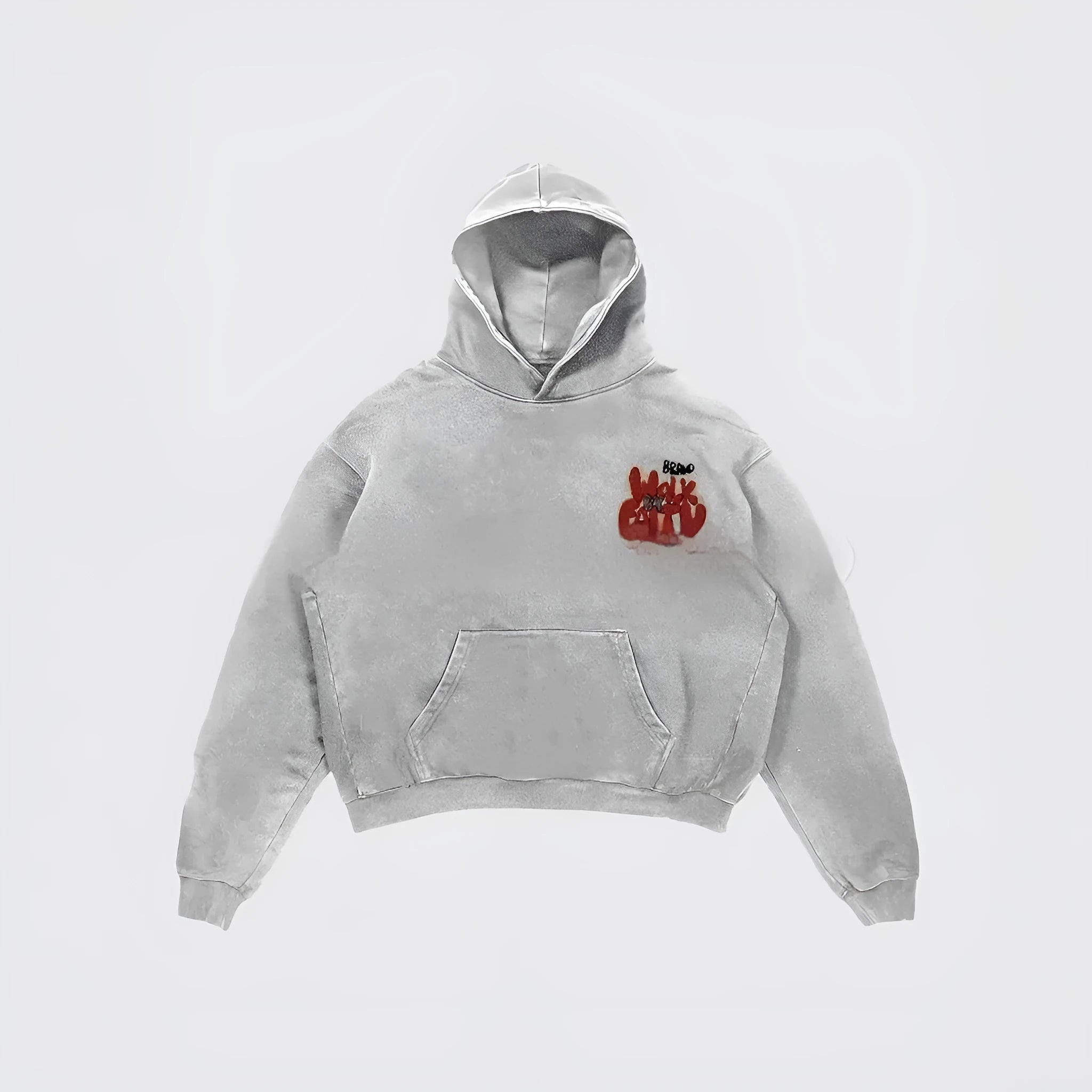 Granny grey women's hoodie with character print design and pocket