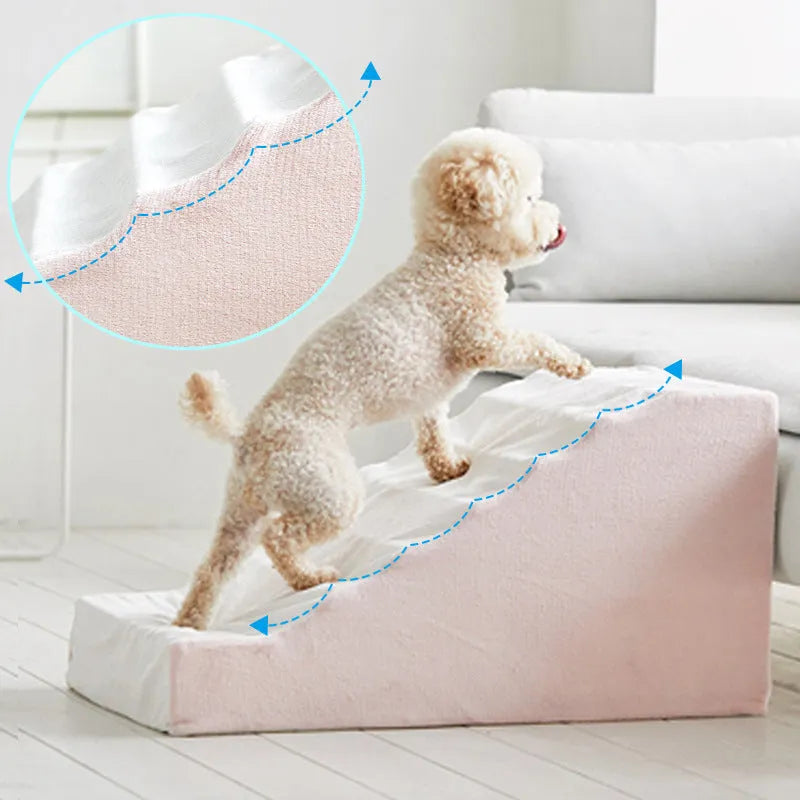 Small dog cat ladder in velvet or corduroy, 30cm to 50cm heights, for bed and sofa access.