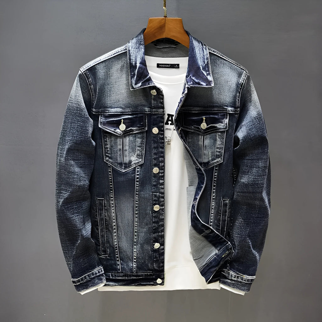 Men's blue cotton fashion jacket outer wear with breathable fabric, Asian sizes S to XXXXXL