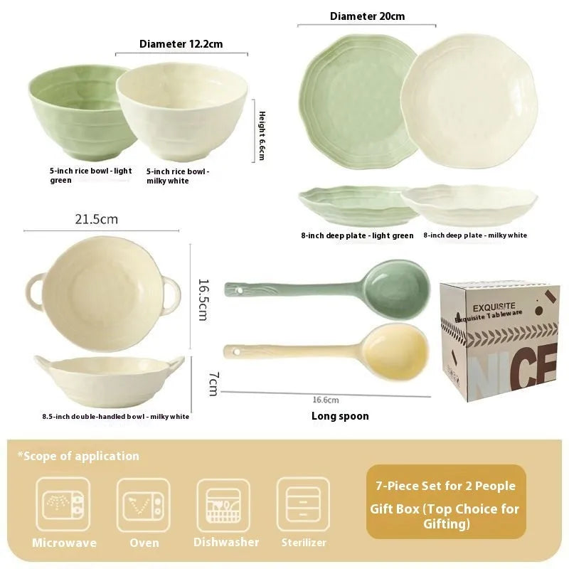 7-piece solid colour ceramic tableware set with modern simplicity design