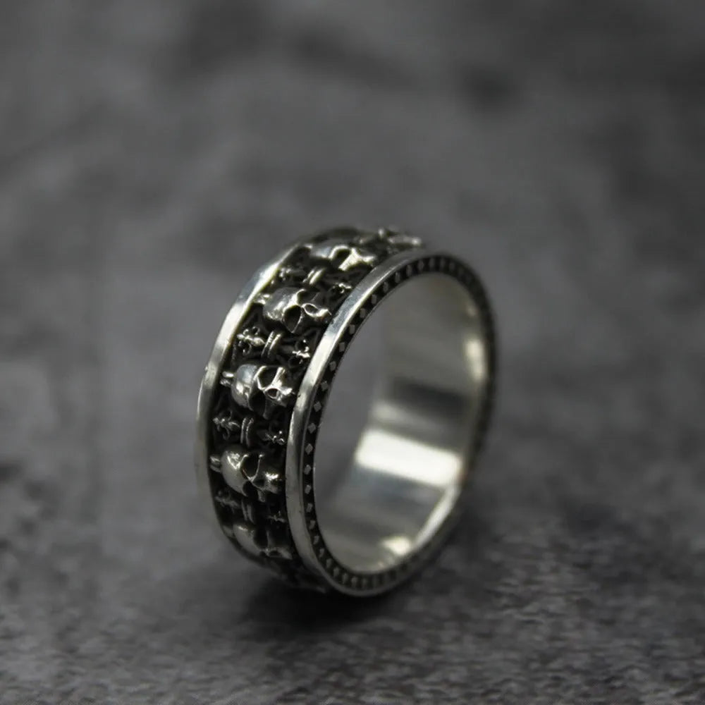 Alloy skull ring unisex gothic retro geometric jewellery silver tone