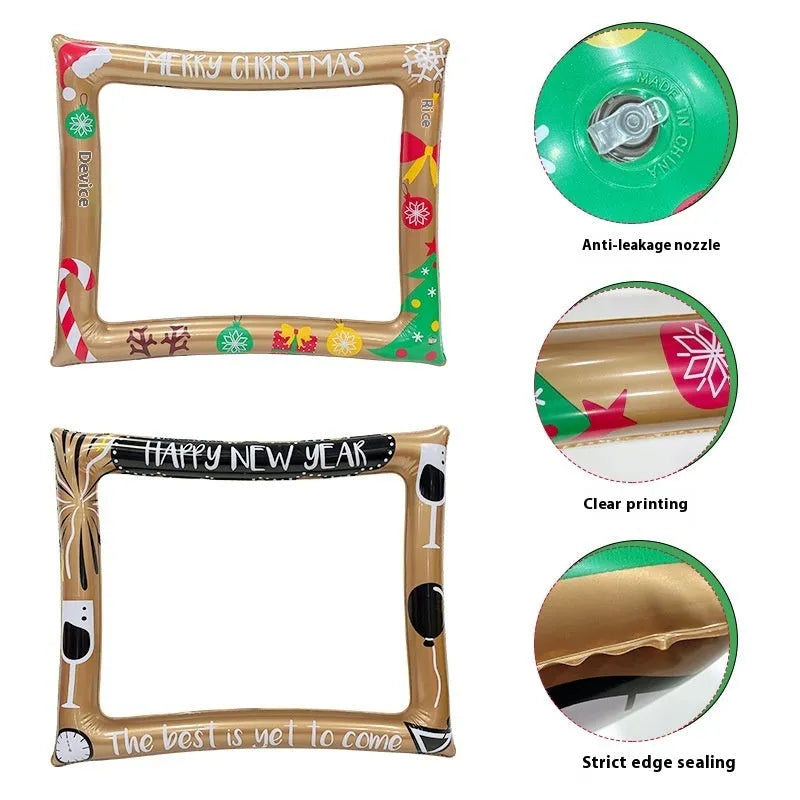 Large red and green Christmas inflatable photo frame with PVC material.