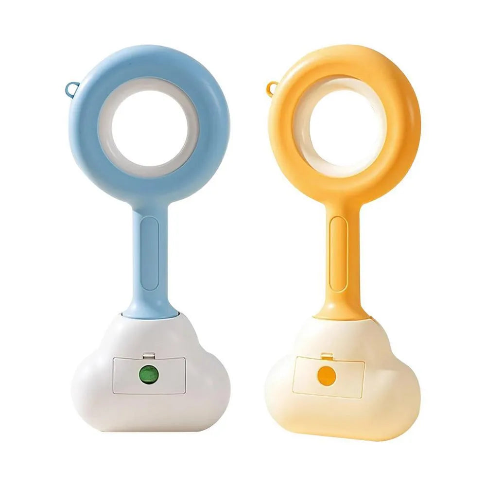 Blue dog pooper scooper with cloud-shaped jaw and comfortable grip handle for outdoor waste pickup