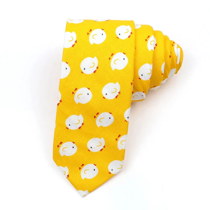 Men's narrow cotton bow tie with printed cartoon patterns in Korean casual style