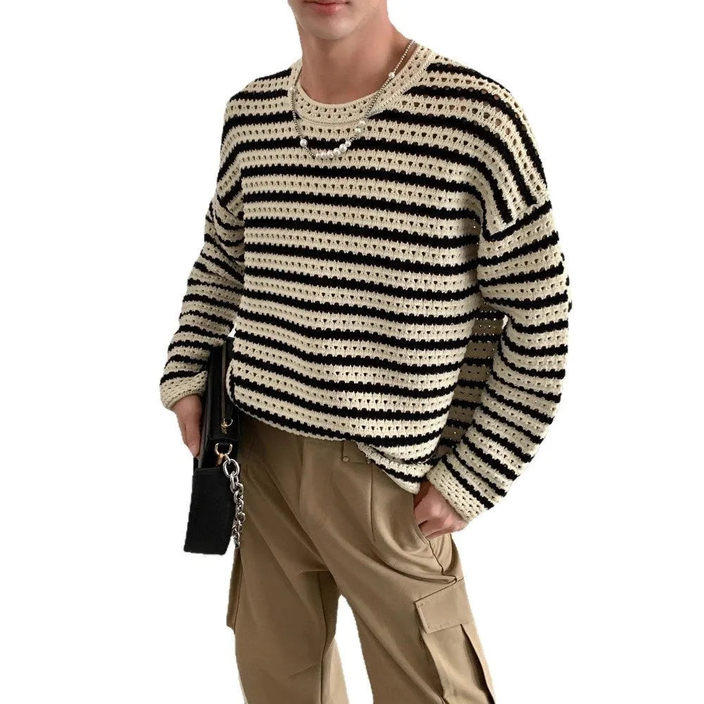 Men's black cotton blend long sleeve loose fit sweater for casual wear