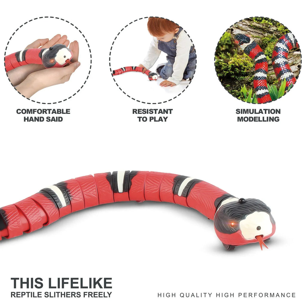 USB rechargeable automatic snake cat toy with segmented plastic body and smart sensing technology