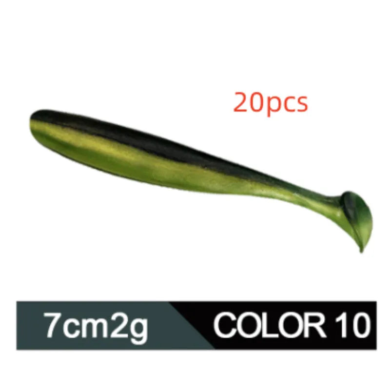Two-tone soft plastic worm fishing lure with T-tail, 7cm long, for mandarin fish and topmouth culter