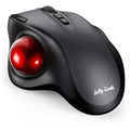 Black wireless trackball mouse with dual-mode 2.4G and Bluetooth connectivity, rechargeable, 2400 DPI, luminous feature