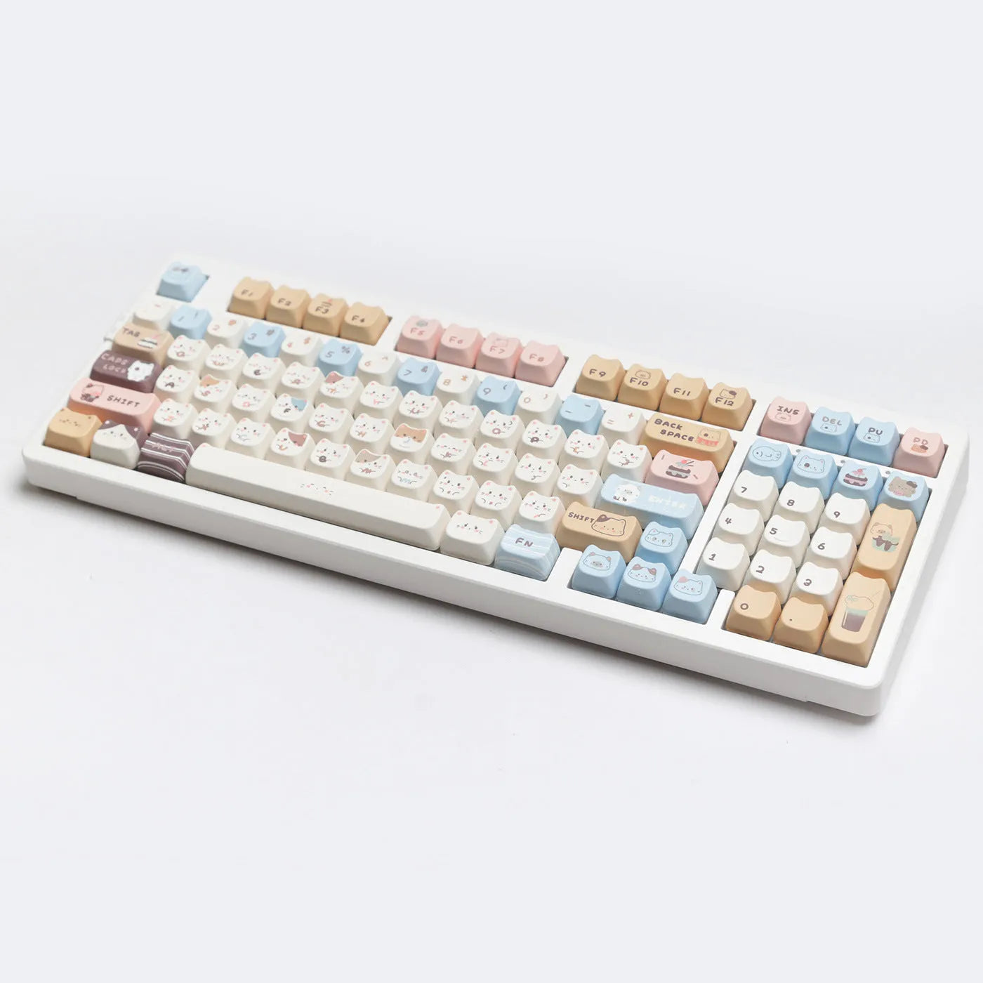 High Sea Salt Cat mechanical keyboard PBT key cap set with March past space bar design and 7u supplement kit