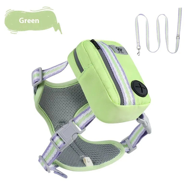 Pink dog harness with anti-pull design, adjustable straps, and a metal D-ring on the back.