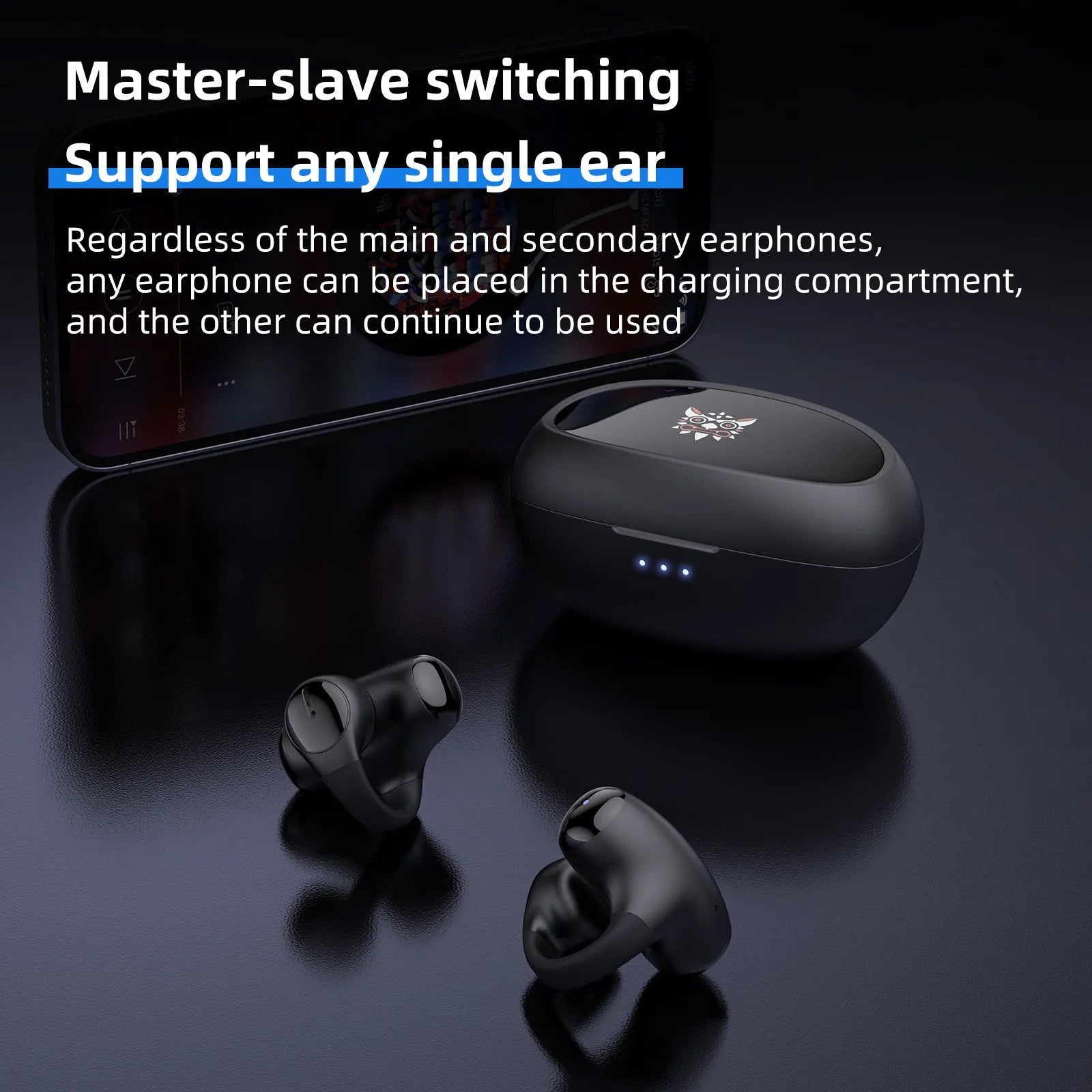 Black T306 Bluetooth wireless sports headset with ear hook design.