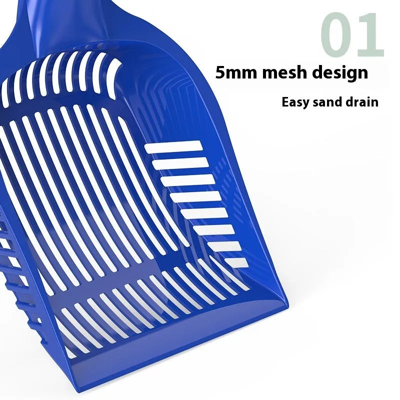 PP plastic cat litter scoop in red, yellow or blue, shown in small and medium sizes